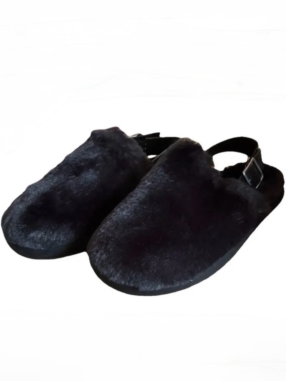MARC FISHER, Unisex LTD Zister Black Faux Fur Mules with Leather Slingback, Sz 6
